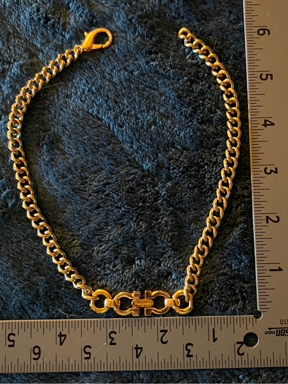 Custom Vintage Ferragamo Gancini Necklace Two Tone Gold Choker 15” - Picture 6 of 13